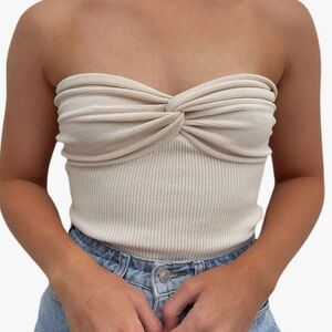 Mialoley Women's Strapless Ribbed Knit Sleeveless Twisted Knot Top